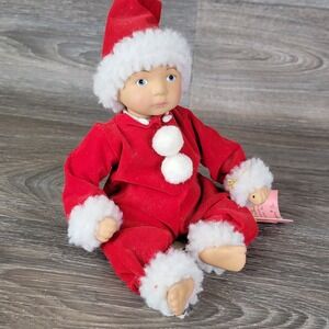 Showstoppers Santa Baby Christmas Baby Doll Porcelain W Stand Collectible Boy‎